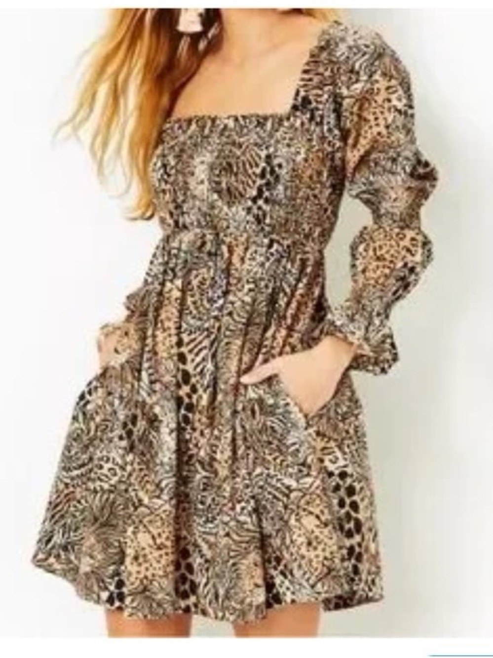 NWT! Lilly Pulitzer Beyonca Long Sleeve Smocked Dress- Walk on the Wild Side
